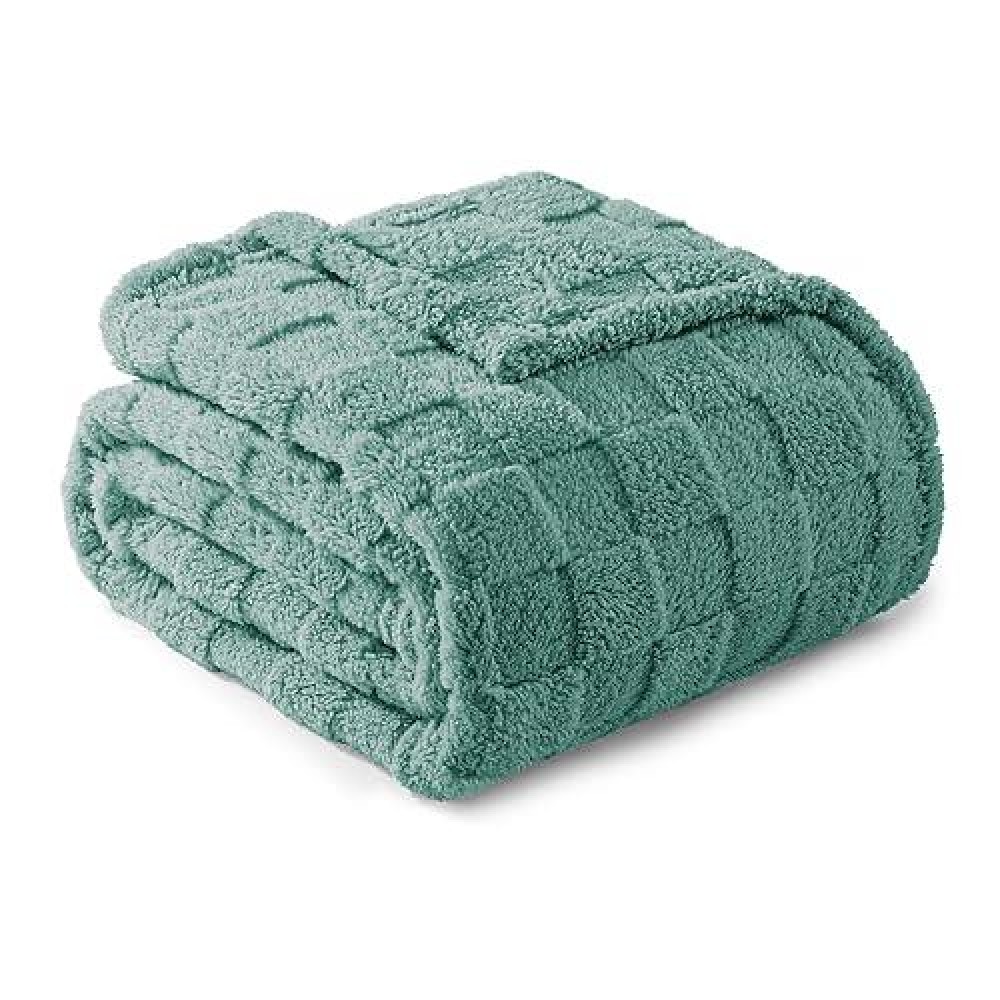 Exclusivo Mezcla Queen Size Flannel Fleece Blanket Super Soft 3D Checkered Jacquard Bed Blanket Cozy Fluffy Lightweight Blanke