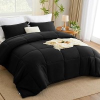 Cozylux Queen Comforter Set Black Comforter Queen Size 3 Pieces Box Stitched Bed Set For All Seasons Soft Lightweight Beddin