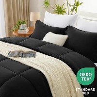 Cozylux Queen Comforter Set Black Comforter Queen Size 3 Pieces Box Stitched Bed Set For All Seasons Soft Lightweight Beddin