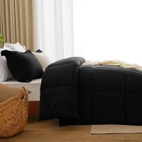 Cozylux Queen Comforter Set Black Comforter Queen Size 3 Pieces Box Stitched Bed Set For All Seasons Soft Lightweight Beddin