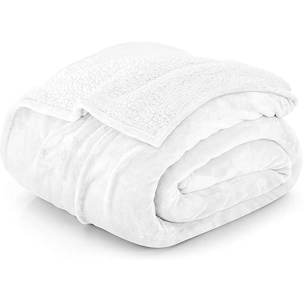 Utopia Bedding Sherpa Bed Blanket Queen Size White 480Gsm 90X90 Inches Soft Reversible Blanket Bulk Pack Of 6