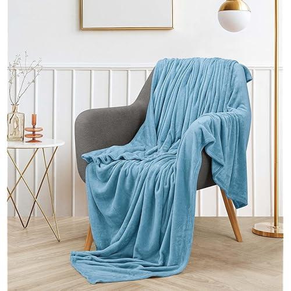 Utopia Bedding Fleece Blanket Throw Size Washed Blue 250Gsm 50X60 Inches Luxury Soft Bed Blanket Bulk Pack Of 16