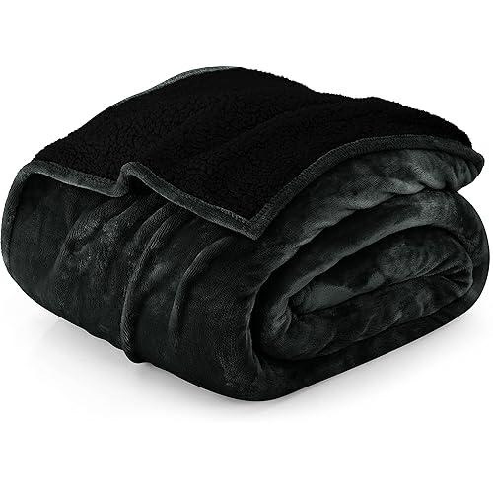 Utopia Bedding Sherpa Bed Blanket King Size Black 480Gsm 90X102 Inches Soft Reversible Blanket Bulk Pack Of 6