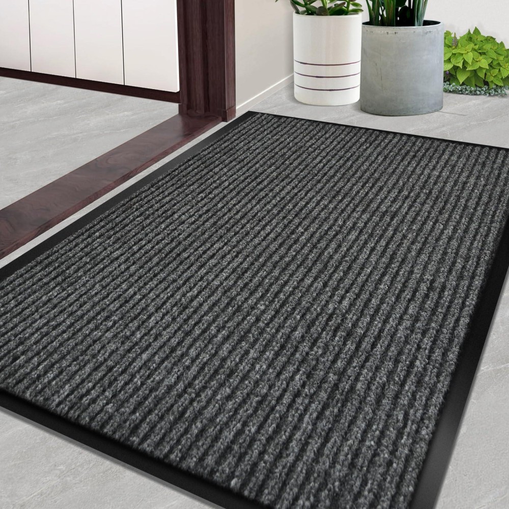 Door Mat Heavy Duty Outdoor Indoor Doormat Low Profile Front Door Mat Large 31X47 Inch Gray Entrance Welcome Mats Easy Clean Pat