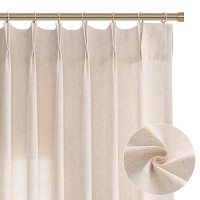 Cream Beige Pinch Pleated Linen Curtains 84 Inch Length 2 Panels For Living Room Bedroom Semi Sheer Pleat Drapes With Hooks Neut