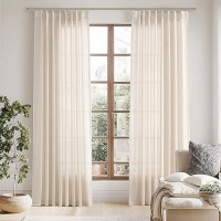 Cream Beige Pinch Pleated Linen Curtains 84 Inch Length 2 Panels For Living Room Bedroom Semi Sheer Pleat Drapes With Hooks Neut