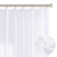 White Pinch Pleated Semi Sheer Curtains 102 Inches Long For Bedroom Living Room Modern Farmhouse Neutral Decor Back Tab Privacy