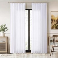 White Pinch Pleated Semi Sheer Curtains 102 Inches Long For Bedroom Living Room Modern Farmhouse Neutral Decor Back Tab Privacy