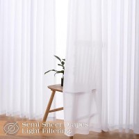 White Pinch Pleated Semi Sheer Curtains 102 Inches Long For Bedroom Living Room Modern Farmhouse Neutral Decor Back Tab Privacy