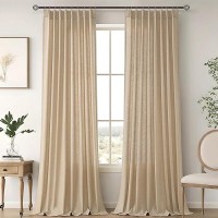 Linen Curtains 96 Inches Long 2 Panel Set Pinch Pleated Light Filtering Privacy Window Curtains For Living Room Sliding Glass Do