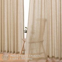 Linen Curtains 96 Inches Long 2 Panel Set Pinch Pleated Light Filtering Privacy Window Curtains For Living Room Sliding Glass Do