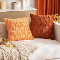 Miulee Fall Rust Throw Pillow Covers 20X20 Set Of 2 Decorative Farmhouse Couch Throw Pillows Boho Shells Soft Plush Wool Pillowcases For Bedroom Living Room Sofa