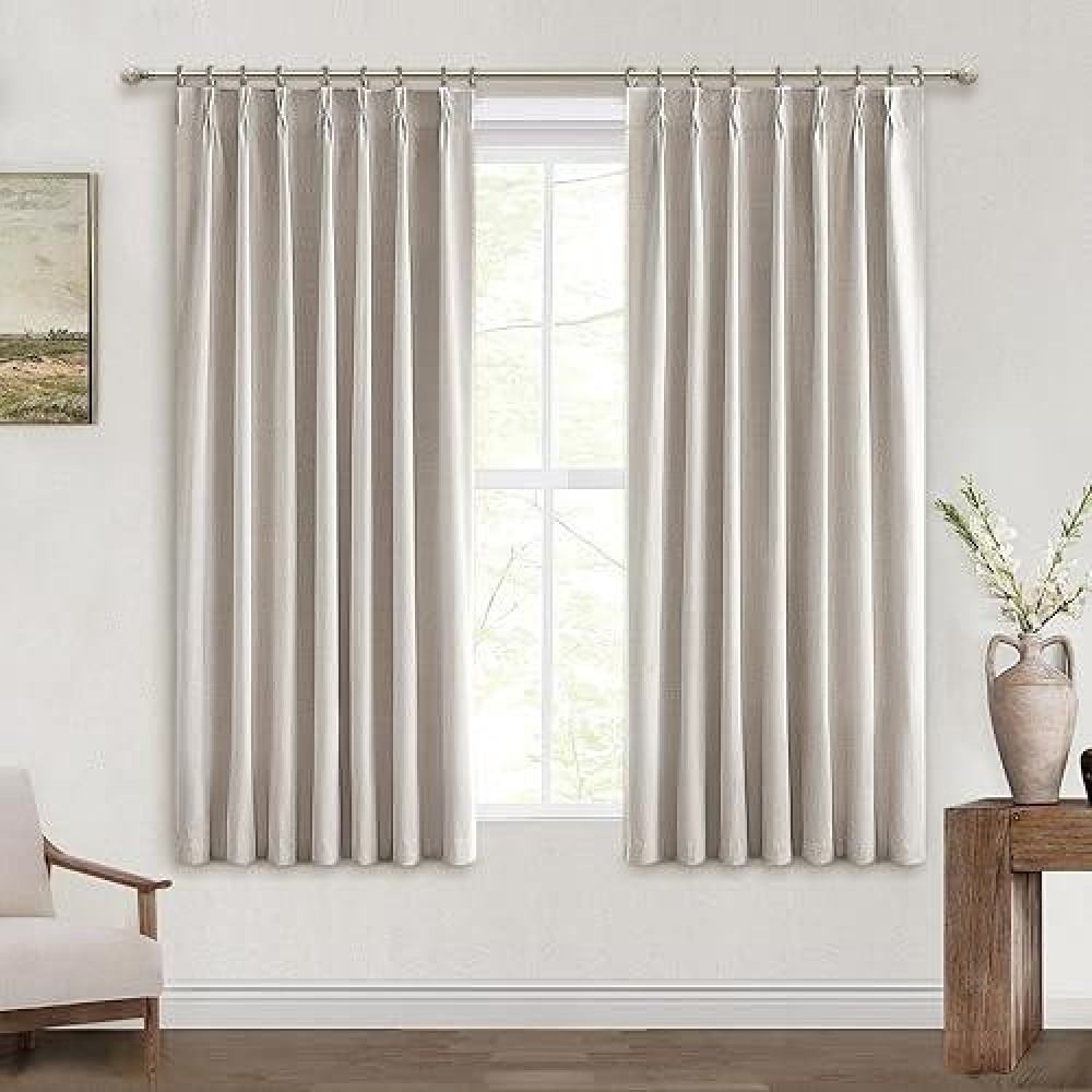 Qjmydeco Black Out Curtains 72 Inch Long  Blackout Window Curtain & Drapes 72 Inch Length 2 Panels Set Burg Pinch Pleated Viral Natural Linen Short Farmhouse For Bedroom/Dining/Living Room 6Ft