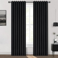 Qjmydeco Black 100 Blackout Curtains 84 Inches Long To Keep Heat Out Black Linen Boho Drapes For Bedroomliving Room Darkening