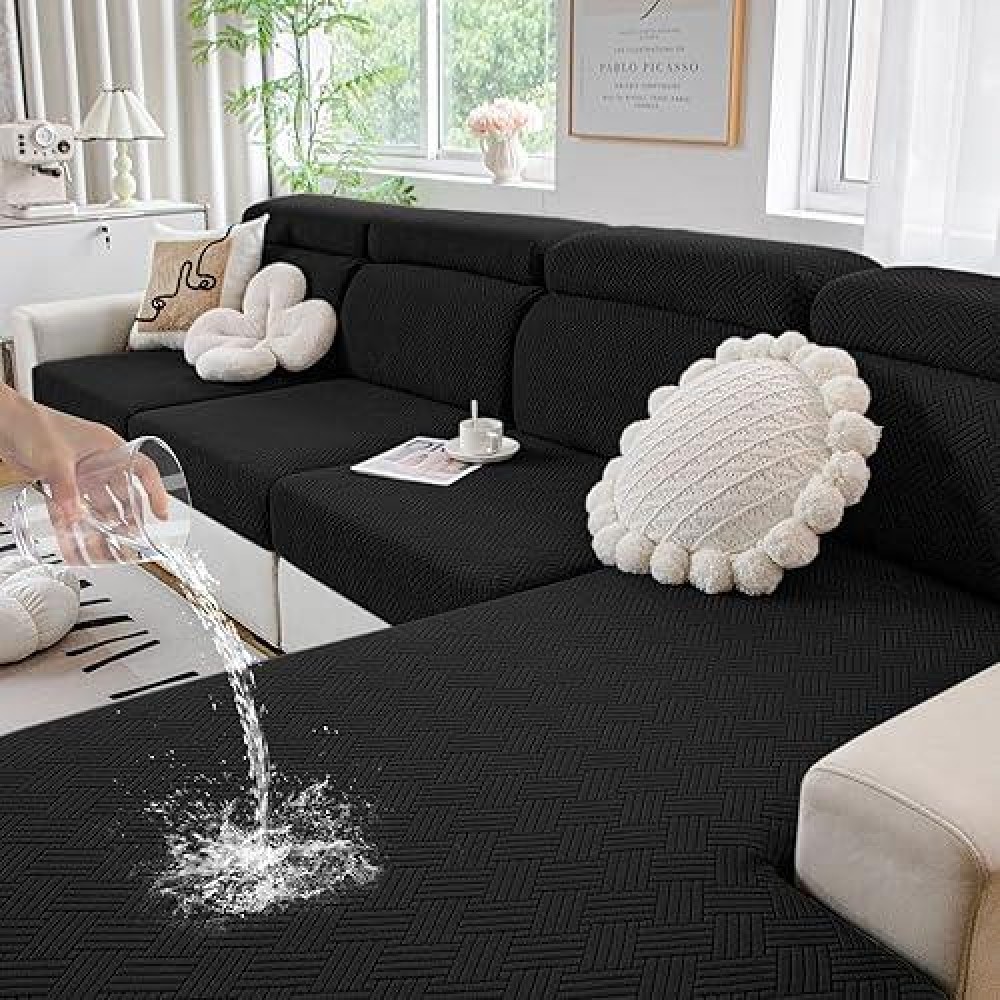 Hyha Waterproof Couch Cushion Covers  Stretch Magic Sofa Covers Washable  Waterproof Sectional Couch Covers For Pets  Sofa/Couch Seat Cushion Covers With Elastic Bottom(3 Cushion Sofa  Black)