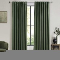 Decorative Blackout Curtains 95 Inches Long For Bedroom  Olive Green Pinch Pleated Textured Linen Blended Window Curtains 95 Inch For Living Room Darkening Drapes With Hooks 2 Panels (40