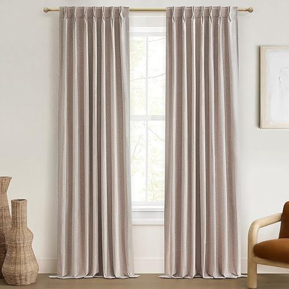 100 Inch Length Custom Summer Curtains For Windows Living Room  Viral Back Tab Pinch Pleated Blackout Curtain With Hooks Faux Linen Designer Drapes For Sliding Glass Doors(40Wide X 100Tall X 2Panels)