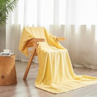 Vessia Flannel Fleece Throw Blanket  300Gsm Cozy Light Yellow Striped Throw Blanket For Couch  Sofa And Bed  Warm And Soft Cozy Pale Yellow Microfiber Ribbed Blanket For All Season(50X40Inch)