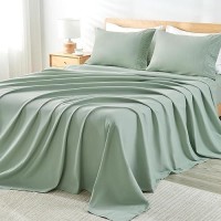 Andency Sage Green Sheets King Set 4 Pieces Super Soft Sheets For King Size Bed Microfiber King Sheet Set Deep Pocket Up To 1