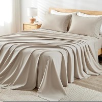 Andency Oatmeal Sheets California King Set 4 Pieces Soft Sheets For Cal King Size Bed Microfiber Sheet Set Deep Pocket Up To