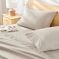 Andency Oatmeal Sheets California King Set 4 Pieces Soft Sheets For Cal King Size Bed Microfiber Sheet Set Deep Pocket Up To