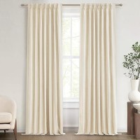 Qjmydeco Textured Linen 96 Inch Blackout Curtains  Pinch Pleated/Back Tab Drop Cloth Curtains To Cover Closet Farmhouse Draft Blocking Block Out Cottage Window Drapes 2 Panels 8 Ft Tall Beige Cream