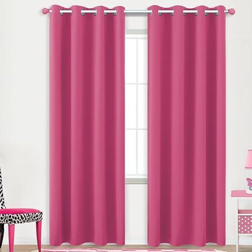 Koufall Hot Pink Curtans 96 Inches Long For Girls Bedroom Black Out Thermal Insulated Sun Light Blocking Window Curtains For Tee