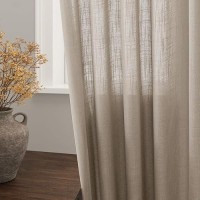 Nanspring Light Taupe Semi Sheer Curtains 102 Inches Long 2 Panel Set Pocket Back Tab Linen Light Filtering Room Decor Curtain D