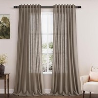 Nanspring Dark Taupe Semi Sheer Curtains 96 Inches Long 2 Panel Set Pocket Back Tab Linen Light Filtering Room Decor Curtain Dra