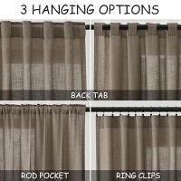 Nanspring Dark Taupe Semi Sheer Curtains 96 Inches Long 2 Panel Set Pocket Back Tab Linen Light Filtering Room Decor Curtain Dra