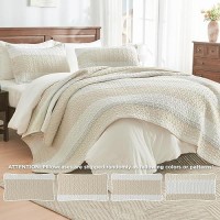 Andency California King Size Quilt Set Beige  3 Pieces Beige Ultra Soft Lightweight Bedspreads & Coverlets Set  Patchwork Striped Quilted Bedding Sets For All Seasons (1 Quilt  2 Pillow Shams)