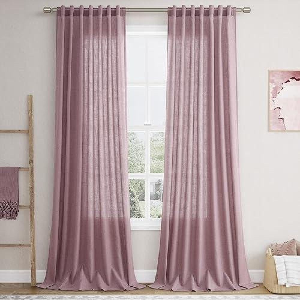 Nanspring Blush Pink Semi Sheer Curtains 96 Inches Long 2 Panel Set Pocket Back Tab Linen Light Filtering Room Decor Curtain Dra