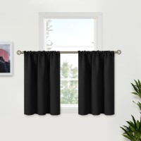 Bgment Short Half Window Curtains 30 Inches Length Rod Pocket Black Small Drapes For Kitchen Over Sink Basement Cafe Room Dark