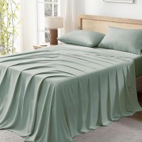 Andency Sage Green Queen Sheets Set 100 Viscose Derived From Bamboo Cooling Bed Sheets Queen Size Deep Pocket Up To 16 Si