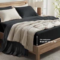 Andency Black King Size Sheets Set 100 Viscose Derived From Bamboo Cooling King Sheets Deep Pocket Up To 16 Silky Soft Be