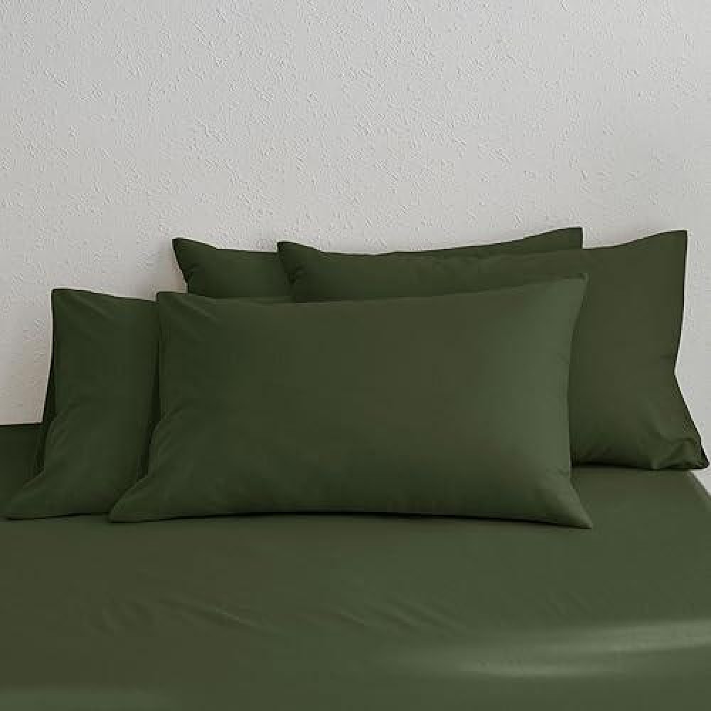 Moomee Bedding Pillowcases Pack Of 4 100 Washed Cotton Linen Like Textured Breathable Durable Soft Comfy Olive Green Queen