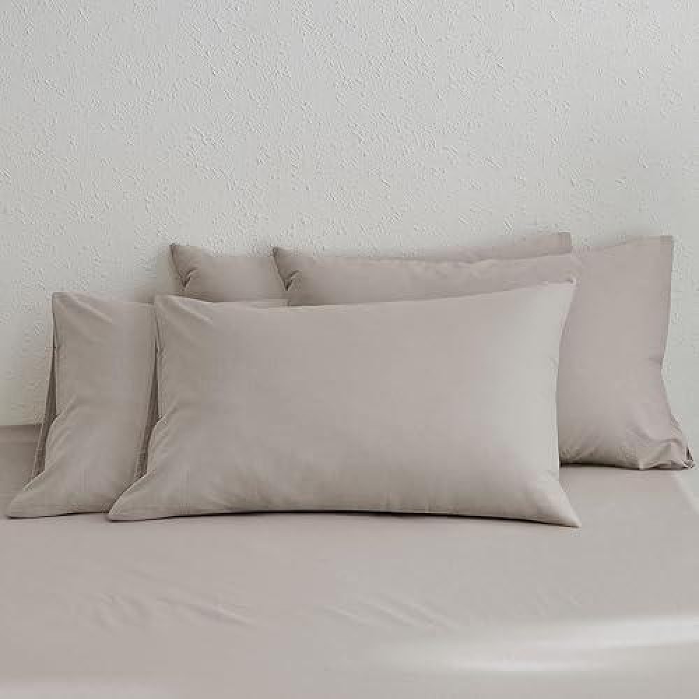 Moomee Bedding Pillowcases Pack Of 4 100 Washed Cotton Linen Like Textured Breathable Durable Soft Comfy Brownish Grey Standa