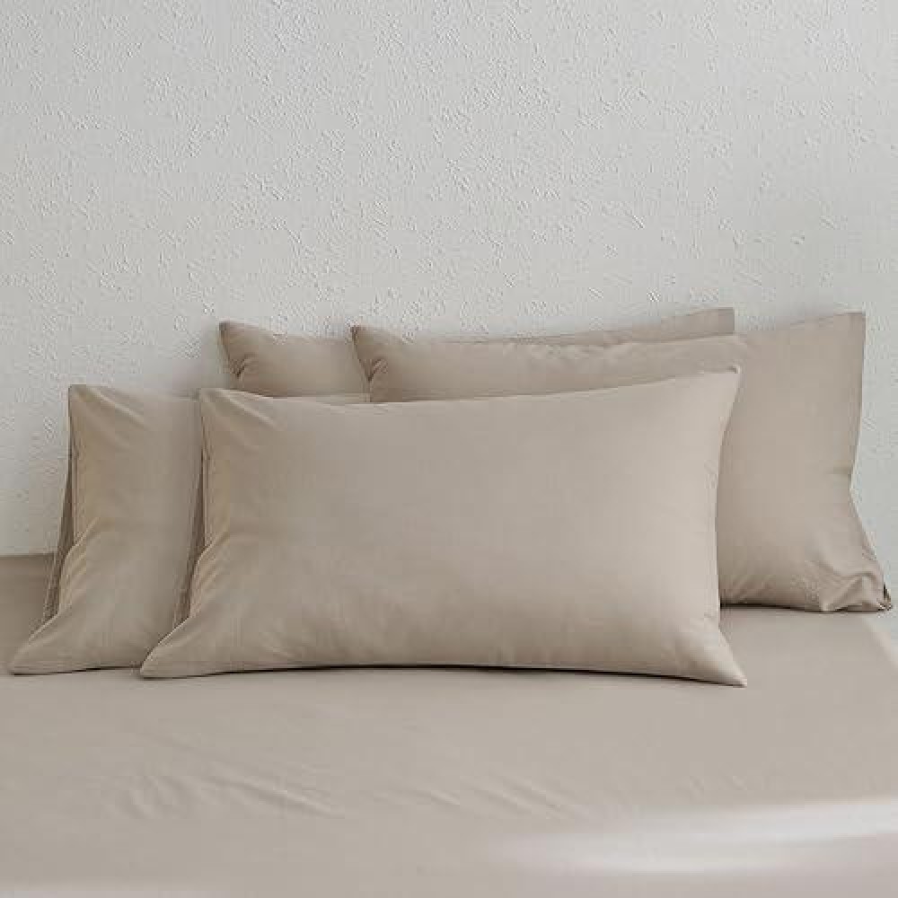 Moomee Bedding Pillowcases Pack Of 4 100 Washed Cotton Linen Like Textured Breathable Durable Soft Comfy Tannish Linen Grey S