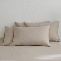 Moomee Bedding Pillowcases Pack Of 4 100 Washed Cotton Linen Like Textured Breathable Durable Soft Comfy Tannish Linen Grey K