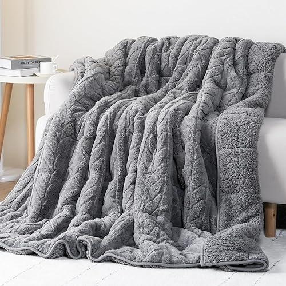 Cottonblue Jacquard Sherpa Weighted Blanket 15Lbs For Twin/Full Ded - Ultra Soft  Cozy Comfort Blanket For Relaxation And Sleep  Heavy Bed Blankets With Cemaric Beads  48X72 Inches  Grey