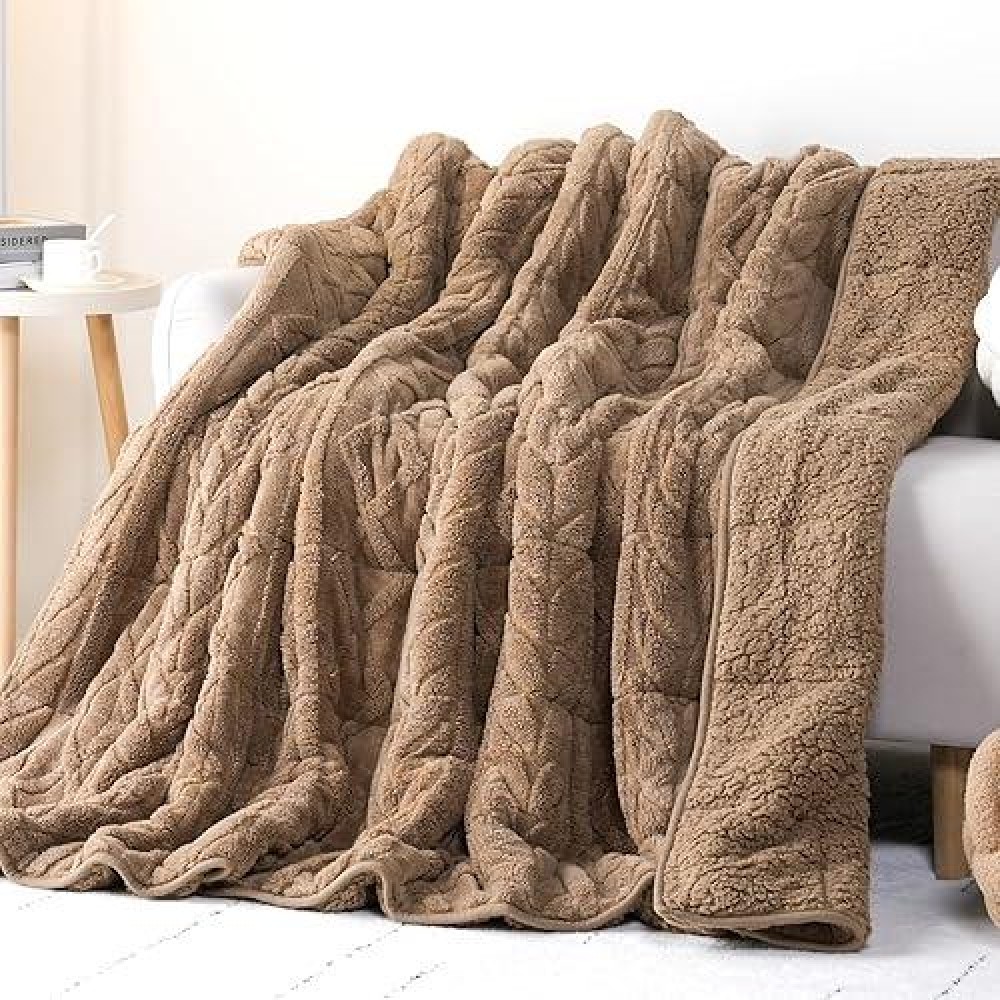 Cottonblue Adults Weighted Blanket 15Lbs For Deep Sleep - Plush Cozy Sherpa Weighted Blankets For Relax And Calm  Luxurious Jacquard Decor Blanket Queen Size For Bed Sofa  48X72 Inches  Grey