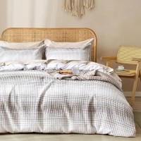 Phf Waffle Weave Duvet Cover Set King Size  Striped Yarn-Dyed Texture Soft Breathable Durable Comforter Cover For All Season  Duvet Cover With Pillow Shams Bedding Collection 104