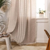 Deeprove Boho Style Curtains 96 Inches Long  Vintage Bohemian Embroidery Striped Farmhouse Cotton Linen Fringe Window Treatments Bedroom Living Room Nursery  W52 X L96  1 Panel Khaki And Brown