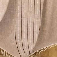 Deeprove Boho Style Curtains 96 Inches Long  Vintage Bohemian Embroidery Striped Farmhouse Cotton Linen Fringe Window Treatments Bedroom Living Room Nursery  W52 X L96  1 Panel Khaki And Brown