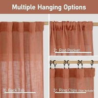 Lamit Extra Wide Linen Curtains For Bedroom Terracotta Light Filtering Faux Linen Textured Panels Semi Sheer Back Tab And Rod P