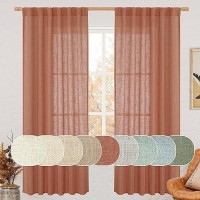 Lamit Terracotta 72 Inch Linen Curtains For Living Room 2 Panels Linen Textured Light Filtering Semi Sheer Back Tab And Rod Poc