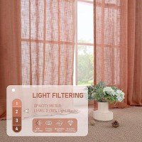 Lamit Terracotta 72 Inch Linen Curtains For Living Room 2 Panels Linen Textured Light Filtering Semi Sheer Back Tab And Rod Poc