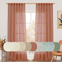 Lamit Semi Sheer Linen Curtains For Living Room Back Tab And Rod Pocket Terracotta Curtains Light Filtering Country Rustic Neut