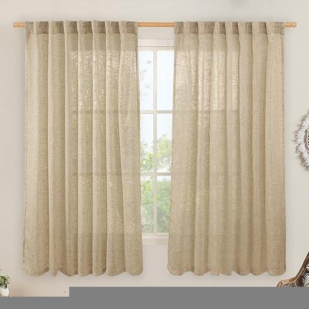 Lamit Linen Curtains 63 Inch For Bedroom Light Filtering Neutral Semi Sheer Window Curtains Back Tab And Rod Pocket Panels 2 P