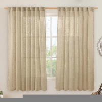 Lamit Linen Curtains 63 Inch For Bedroom Light Filtering Neutral Semi Sheer Window Curtains Back Tab And Rod Pocket Panels 2 P